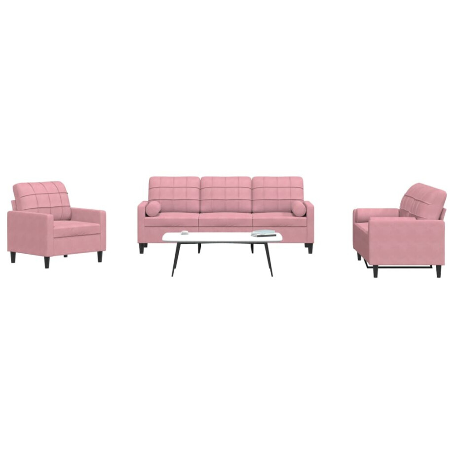 vidaXL 3-delige Loungeset met kussens en bolsters fluweel roze afbeelding 1