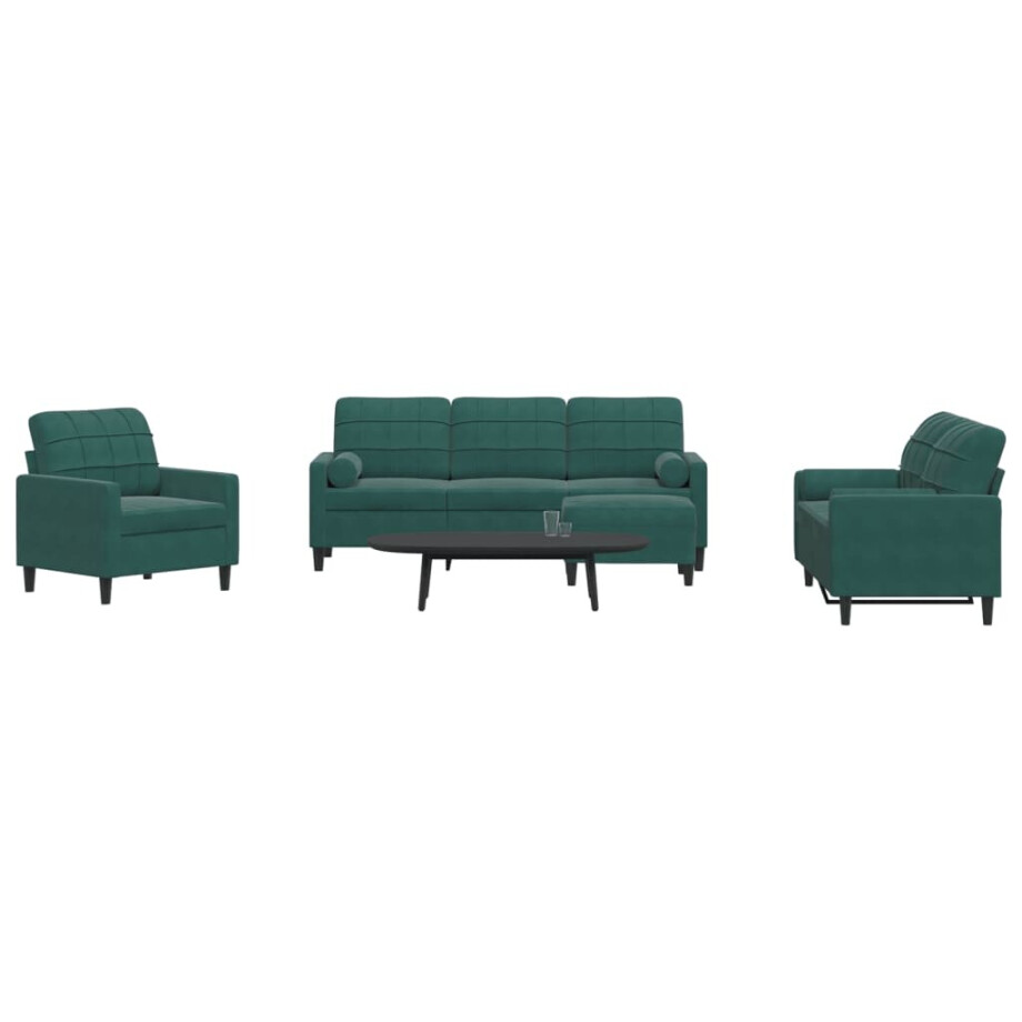 vidaXL 4-delige Loungeset met kussens en bolsters fluweel donkergroen afbeelding 1