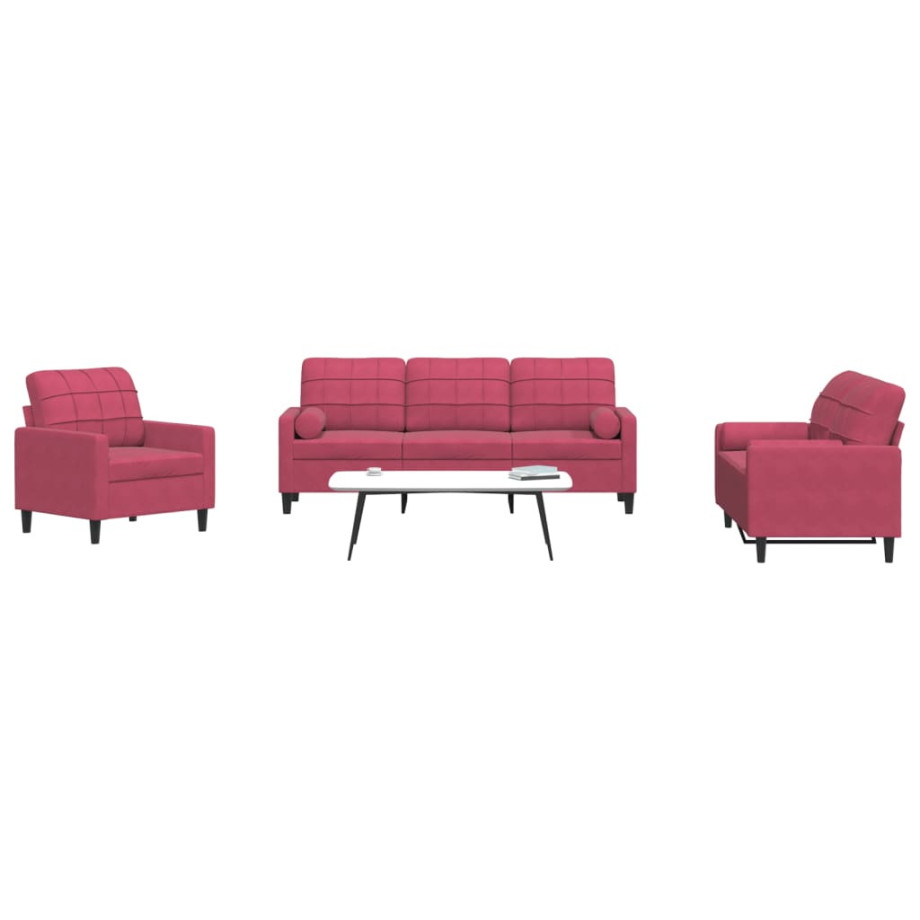 vidaXL 4-delige Loungeset met kussens en bolsters fluweel wijnrood afbeelding 1