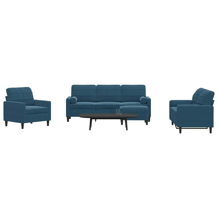 vidaXL 4-delige Loungeset met kussens en bolsters fluweel blauw afbeelding 1