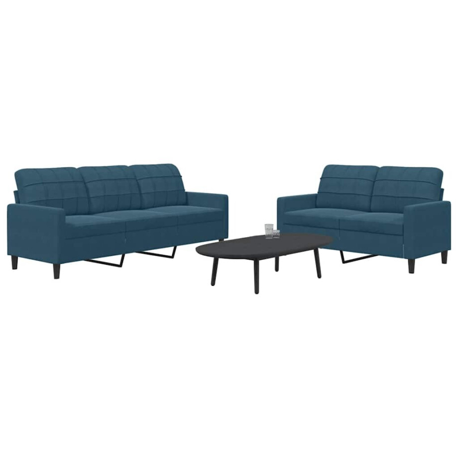 vidaXL 2-delige Loungeset met kussens fluweel blauw afbeelding 1