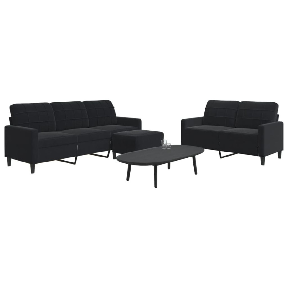 vidaXL 3-delige Loungeset met kussens fluweel zwart afbeelding 1