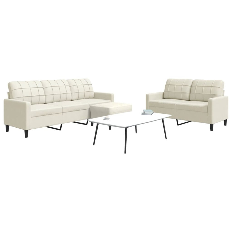 vidaXL 3-delige Loungeset met kussens fluweel crèmekleurig afbeelding 1