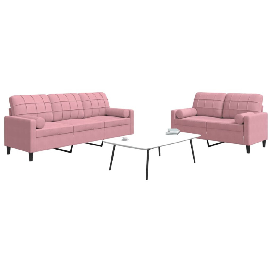 vidaXL 2-delige Loungeset met kussens en bolsters fluweel roze afbeelding 1
