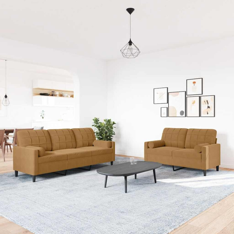 vidaXL 2-delige Loungeset met kussens en bolsters fluweel bruin vidaXL 2-delige Loungeset met kussens en bolsters fluweel bruin afbeelding 1