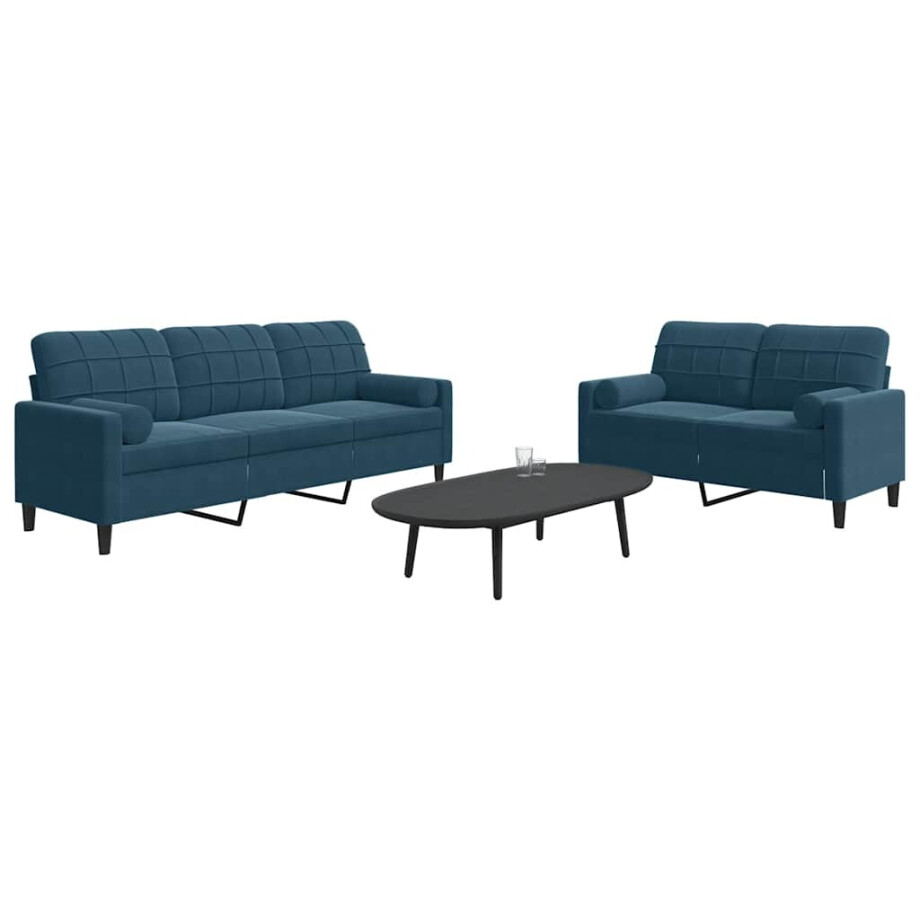 vidaXL 2-delige Loungeset met kussens en bolsters fluweel blauw afbeelding 1