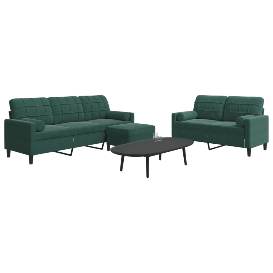 vidaXL 3-delige Loungeset met kussens en bolsters fluweel donkergroen afbeelding 1