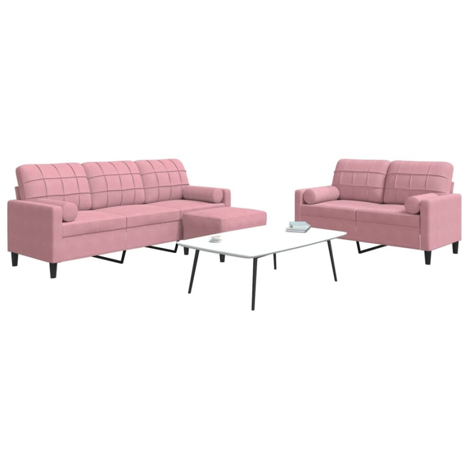 vidaXL 3-delige Loungeset met kussens en bolsters fluweel roze afbeelding 1