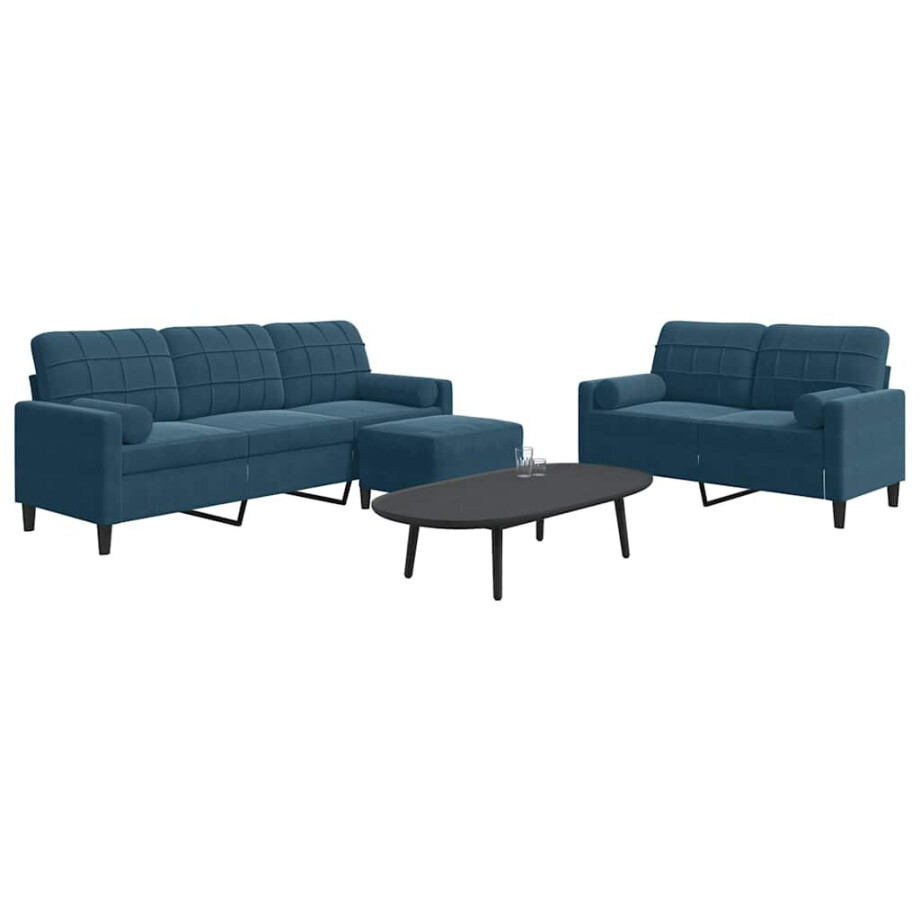 vidaXL 3-delige Loungeset met kussens en bolsters fluweel blauw vidaXL 3-delige Loungeset met kussens en bolsters fluweel blauw afbeelding 1