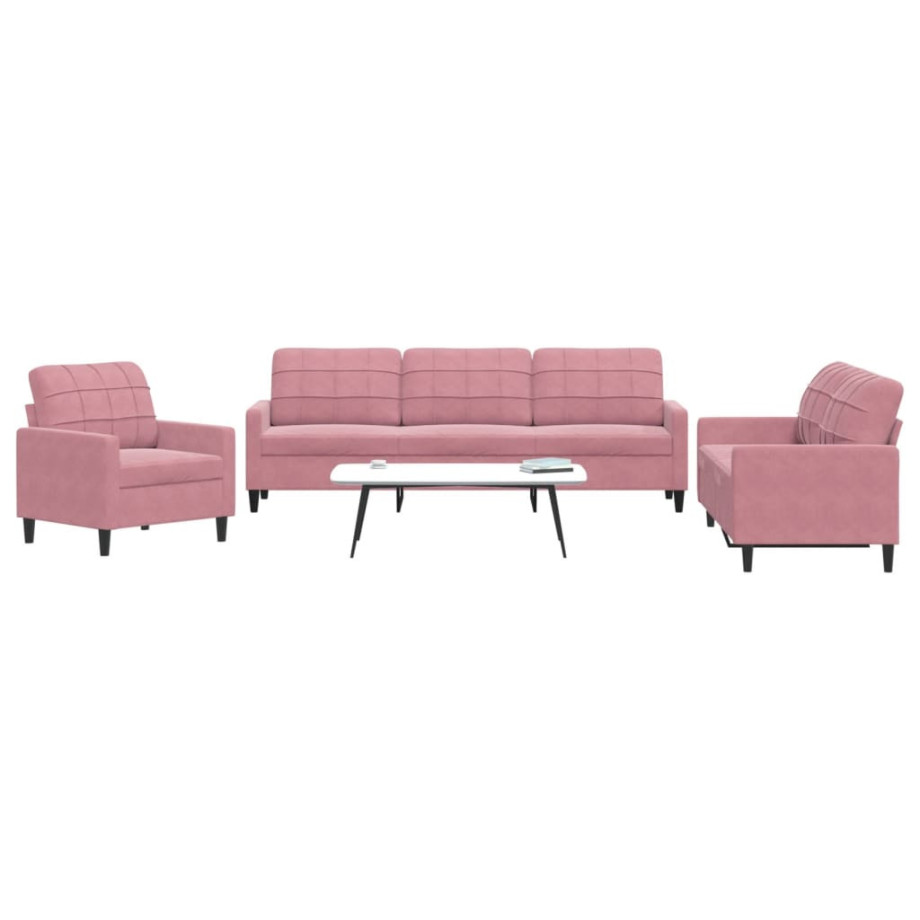 vidaXL 3-delige Loungeset met kussens fluweel roze afbeelding 1