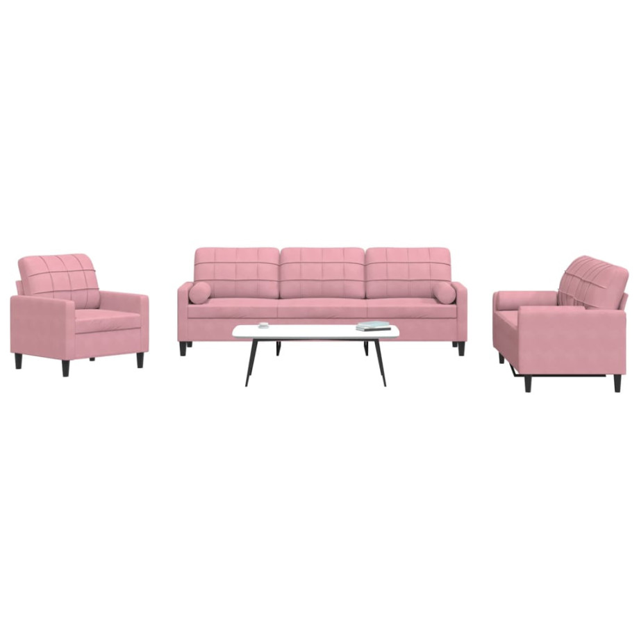 vidaXL 3-delige Loungeset met kussens en bolsters fluweel roze afbeelding 1