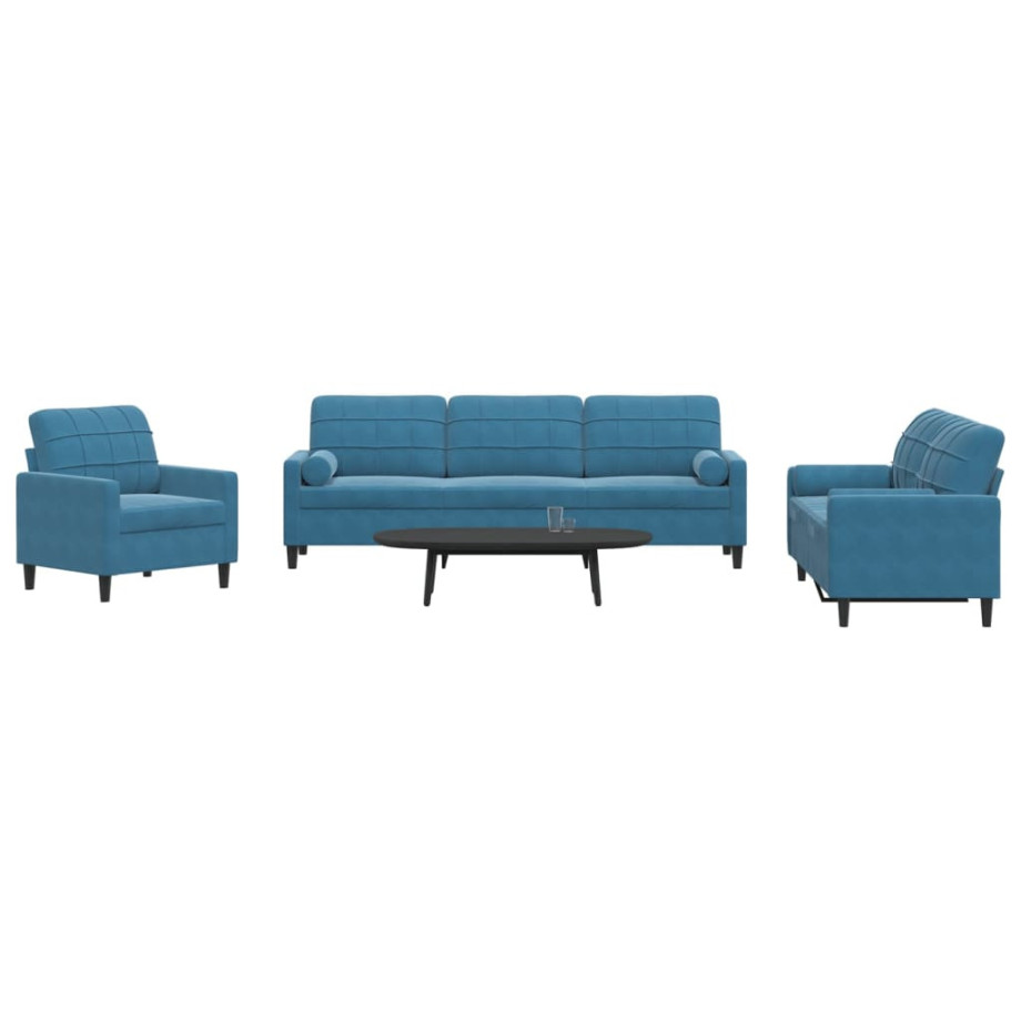 vidaXL 3-delige Loungeset met kussens en bolsters fluweel blauw afbeelding 1