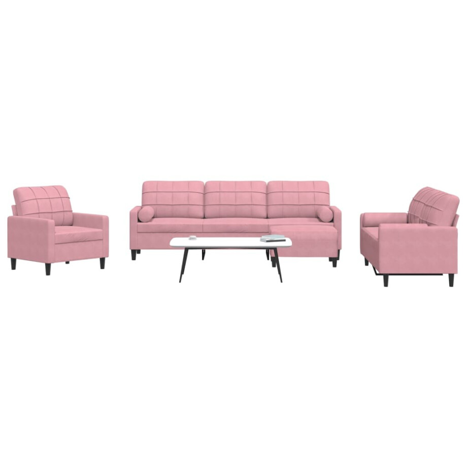 vidaXL 4-delige Loungeset met kussens en bolsters fluweel roze afbeelding 1
