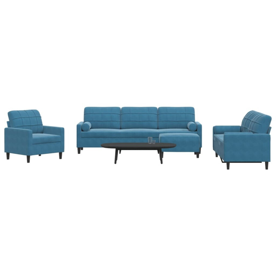 vidaXL 4-delige Loungeset met kussens en bolsters fluweel blauw afbeelding 1
