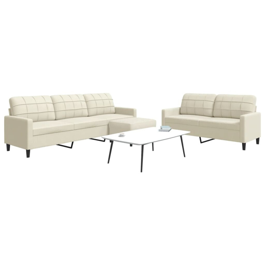 vidaXL 3-delige Loungeset met kussens fluweel crèmekleurig afbeelding 1