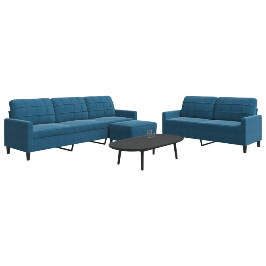 vidaXL 3-delige Loungeset met kussens fluweel blauw afbeelding 1