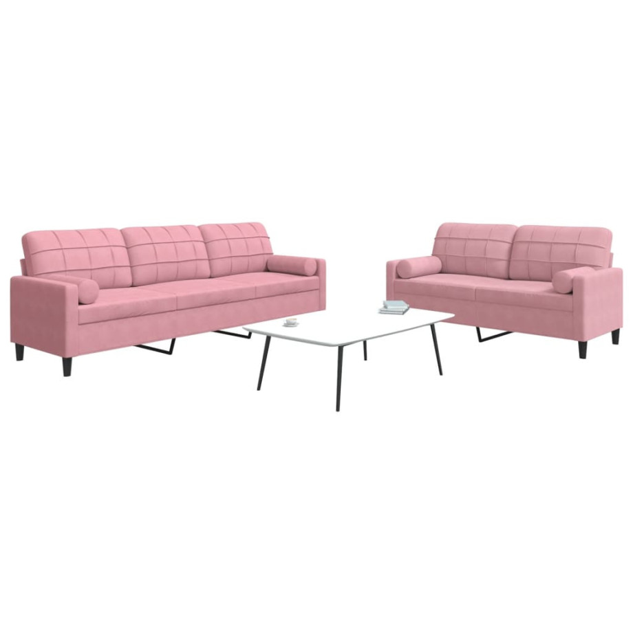 vidaXL 2-delige Loungeset met kussens en bolsters fluweel roze afbeelding 1