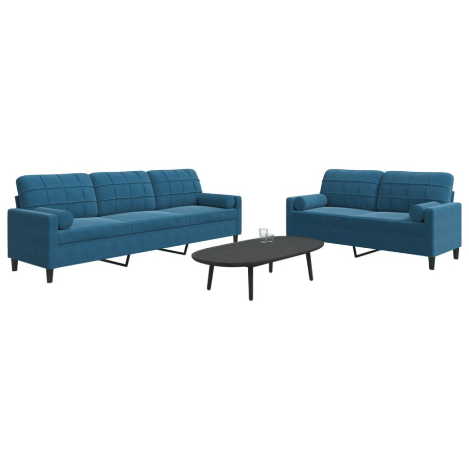 vidaXL 2-delige Loungeset met kussens en bolsters fluweel blauw afbeelding 1