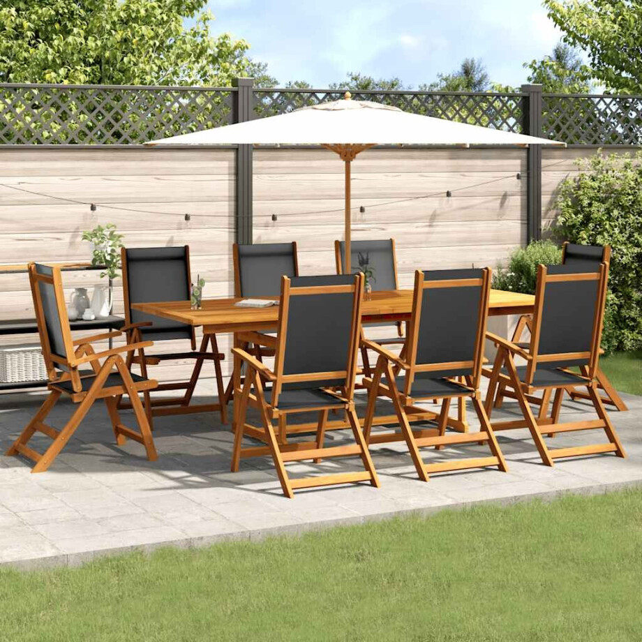 vidaXL 9-delige Tuinset massief acaciahout en textileen afbeelding 1
