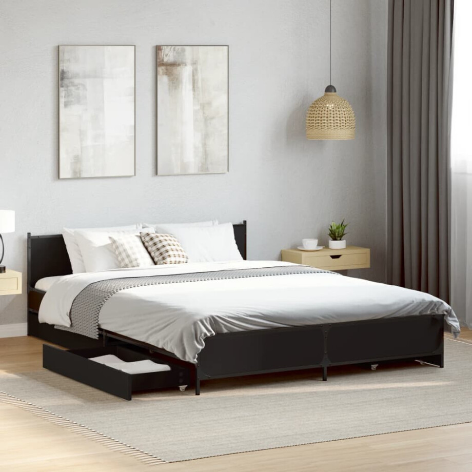 vidaXL Bedframe met lades bewerkt hout bruin eikenkleur 135x190 cm afbeelding 1