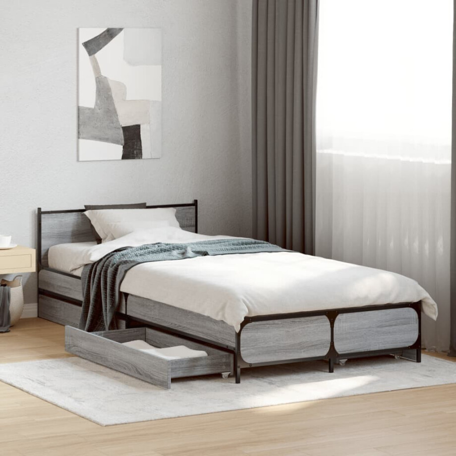 vidaXL Bedframe met lades bewerkt hout grijs sonoma eiken 100x200 cm vidaXL Bedframe met lades bewerkt hout grijs sonoma eiken 100x200 cm afbeelding 1
