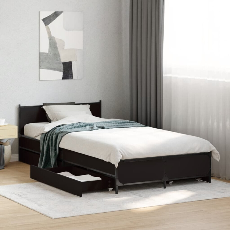 vidaXL Bedframe met lades bewerkt hout zwart 75x190 cm vidaXL Bedframe met lades bewerkt hout zwart 75x190 cm afbeelding 1
