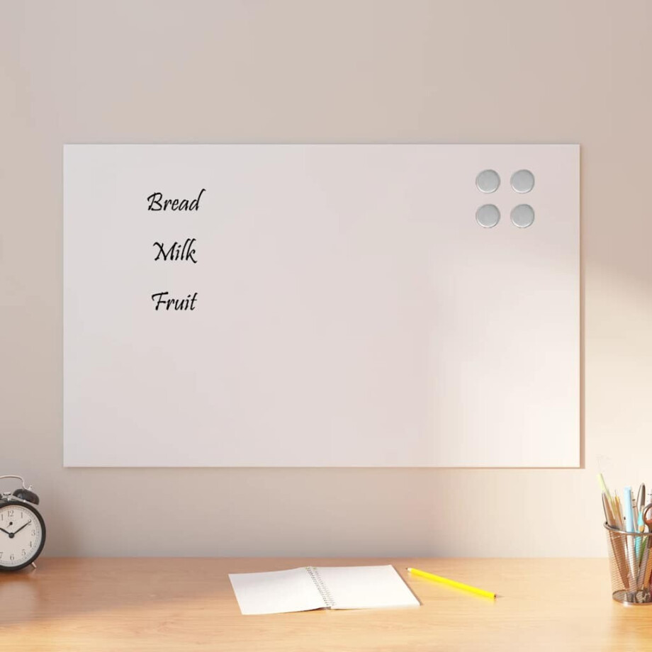 vidaXL Magneetbord voor aan de wand 80x50 cm gehard glas wit afbeelding 1