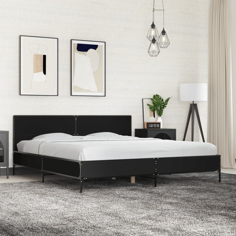 vidaXL Bedframe bewerkt hout metaal zwart 200x200 cm afbeelding 1