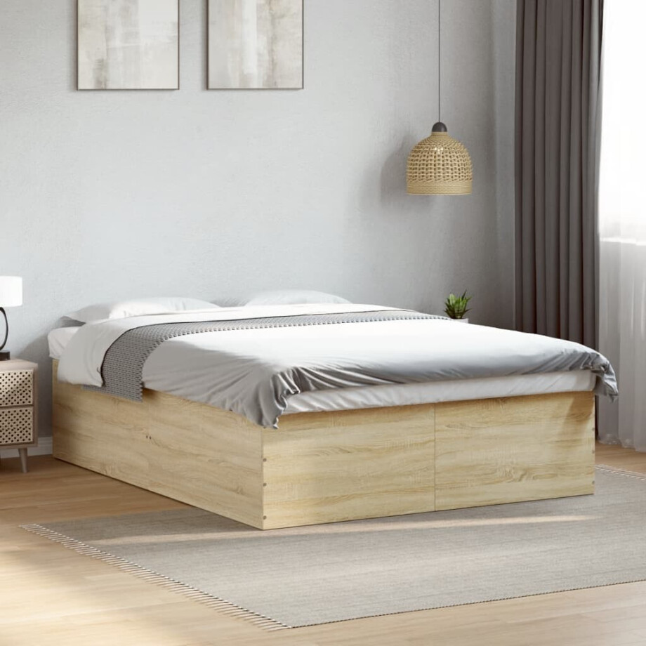 vidaXL Bedframe bewerkt hout sonoma eikenkleurig 160x200 cm afbeelding 1