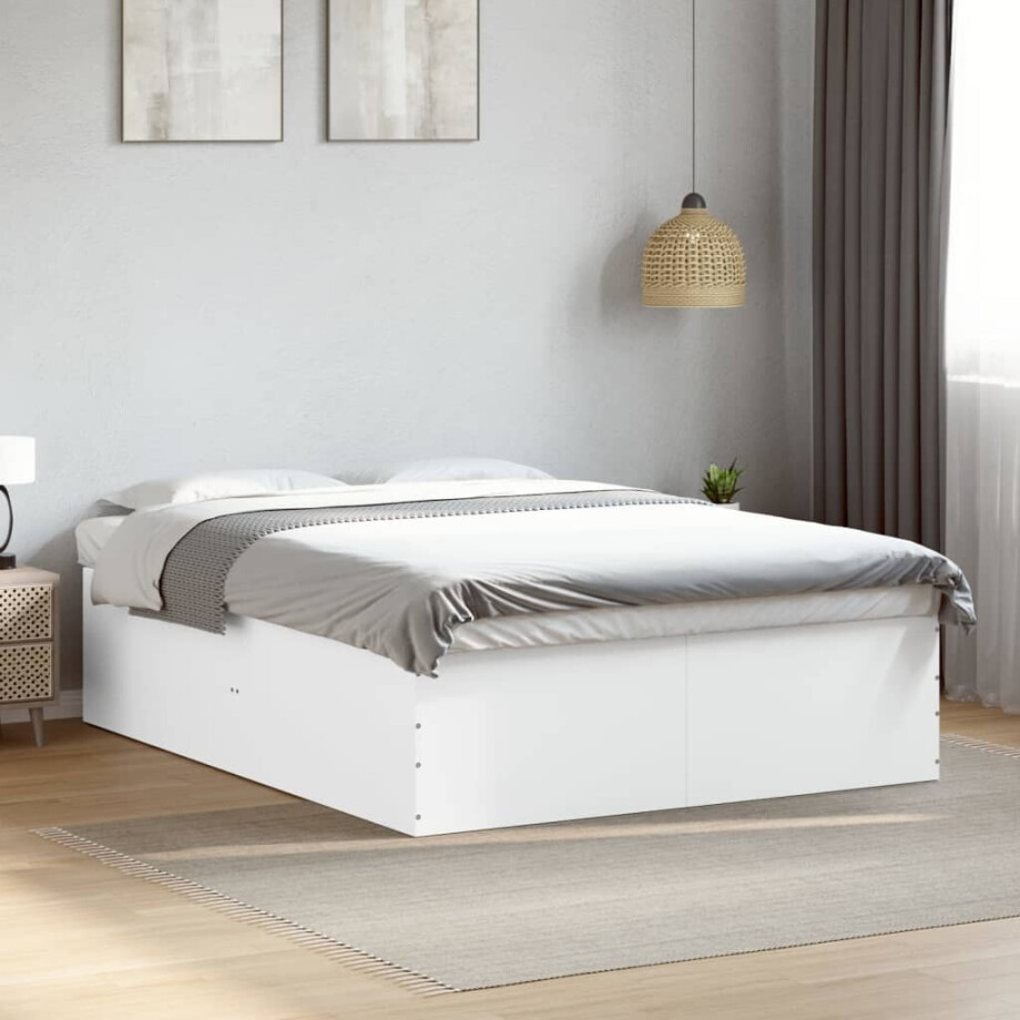 vidaXL Bedframe bewerkt hout wit 150x200 cm afbeelding 1