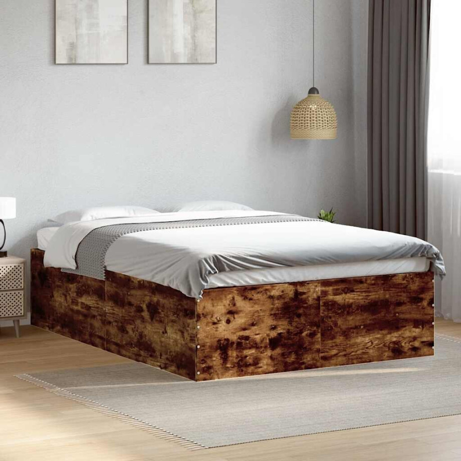 vidaXL Bedframe bewerkt hout gerookt eikenkleurig 120x200 cm vidaXL Bedframe bewerkt hout gerookt eikenkleurig 120x200 cm afbeelding 1