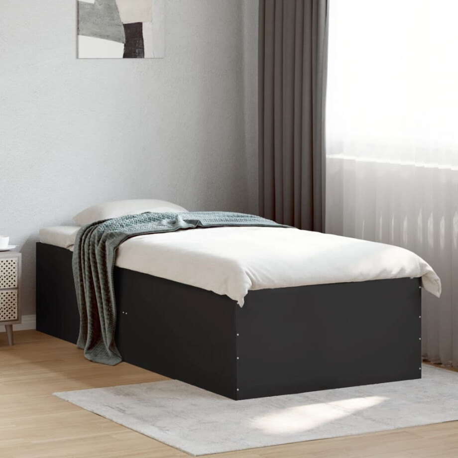 vidaXL Bedframe bewerkt hout zwart 100x200 cm vidaXL Bedframe bewerkt hout zwart 100x200 cm afbeelding 1