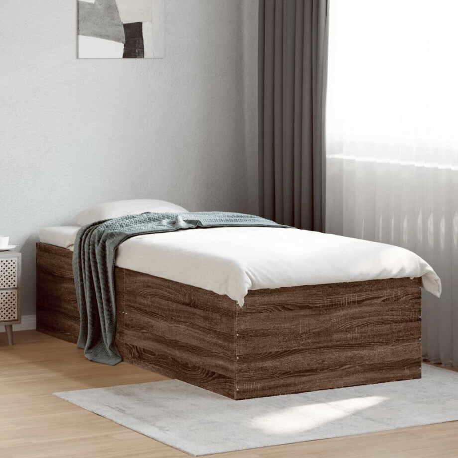 vidaXL Bedframe bewerkt hout bruin eikenkleur 90x190 cm afbeelding 1