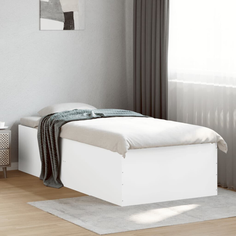 vidaXL Bedframe bewerkt hout wit 75x190 cm vidaXL Bedframe bewerkt hout wit 75x190 cm afbeelding 1