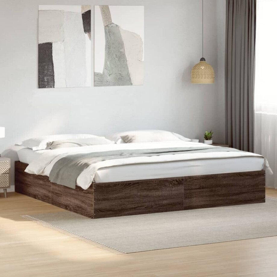 vidaXL Bedframe bewerkt hout bruin eikenkleur 200x200 cm vidaXL Bedframe bewerkt hout bruin eikenkleur 200x200 cm afbeelding 1
