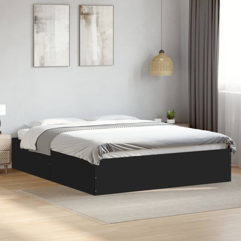 vidaXL Bedframe bewerkt hout zwart 150x200 cm vidaXL Bedframe bewerkt hout zwart 150x200 cm afbeelding 1