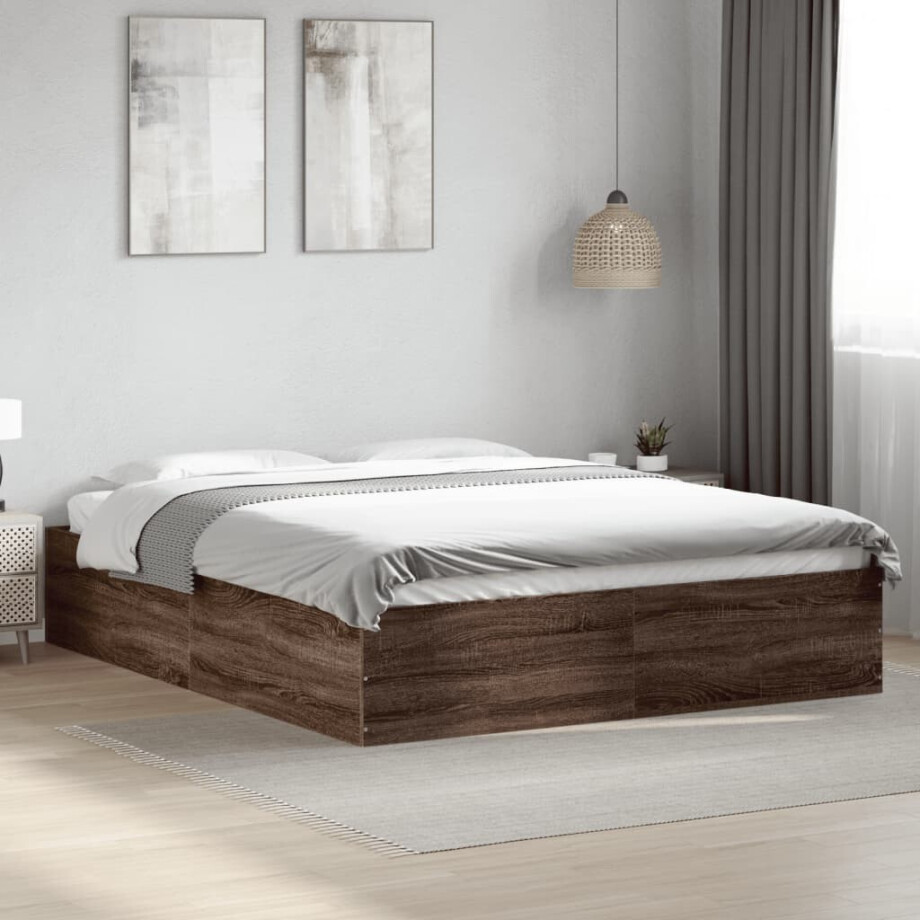 vidaXL Bedframe bewerkt hout bruin eikenkleur 150x200 cm vidaXL Bedframe bewerkt hout bruin eikenkleur 150x200 cm afbeelding 1