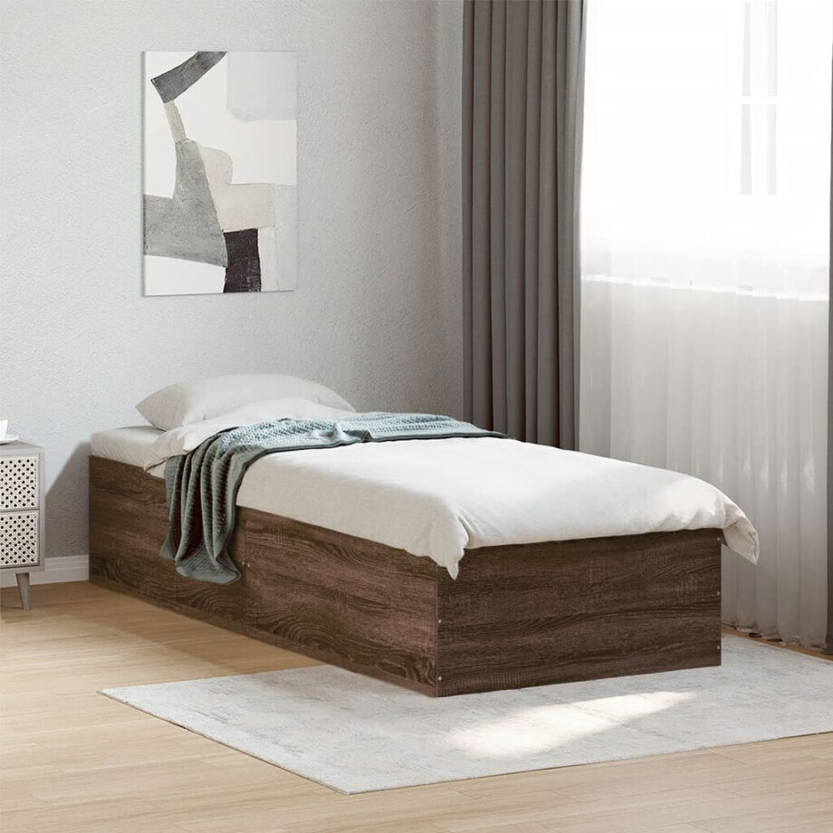 vidaXL Bedframe bewerkt hout bruin eikenkleur 100x200 cm vidaXL Bedframe bewerkt hout bruin eikenkleur 100x200 cm afbeelding 1