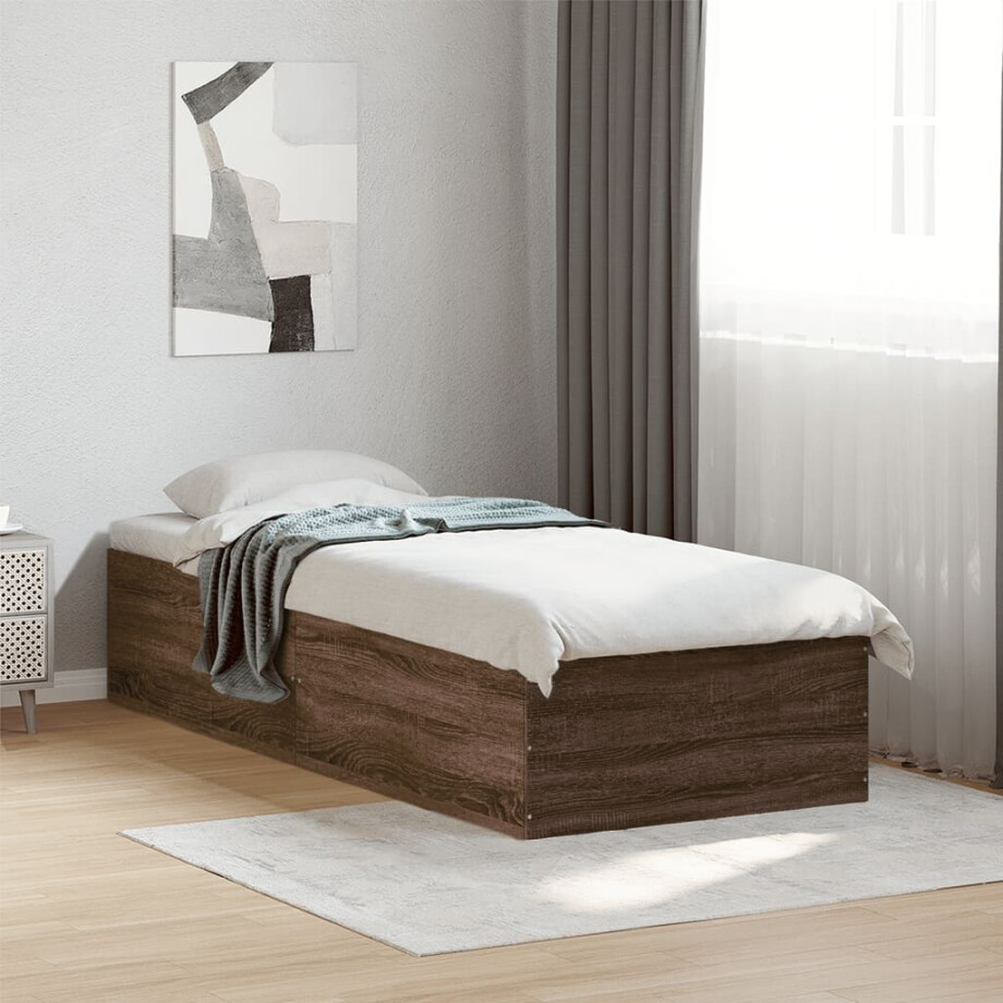 vidaXL Bedframe bewerkt hout bruin eikenkleur 90x190 cm vidaXL Bedframe bewerkt hout bruin eikenkleur 90x190 cm afbeelding 1