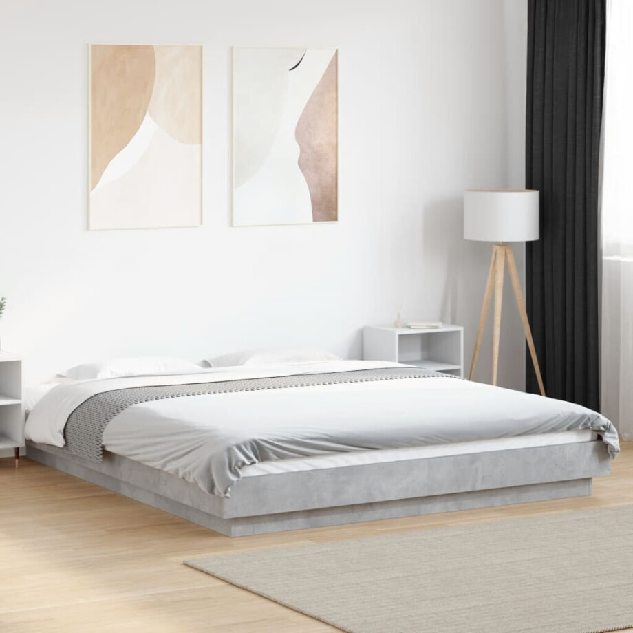 vidaXL Bedframe bewerkt hout betongrijs 160x200 cm afbeelding 1