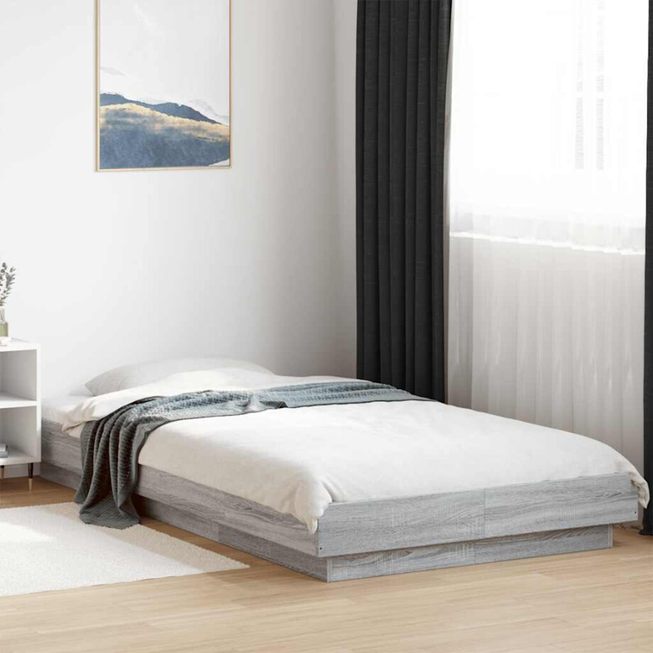 vidaXL Bedframe bewerkt hout grijs sonoma eikenkleurig 100x200 cm afbeelding 1