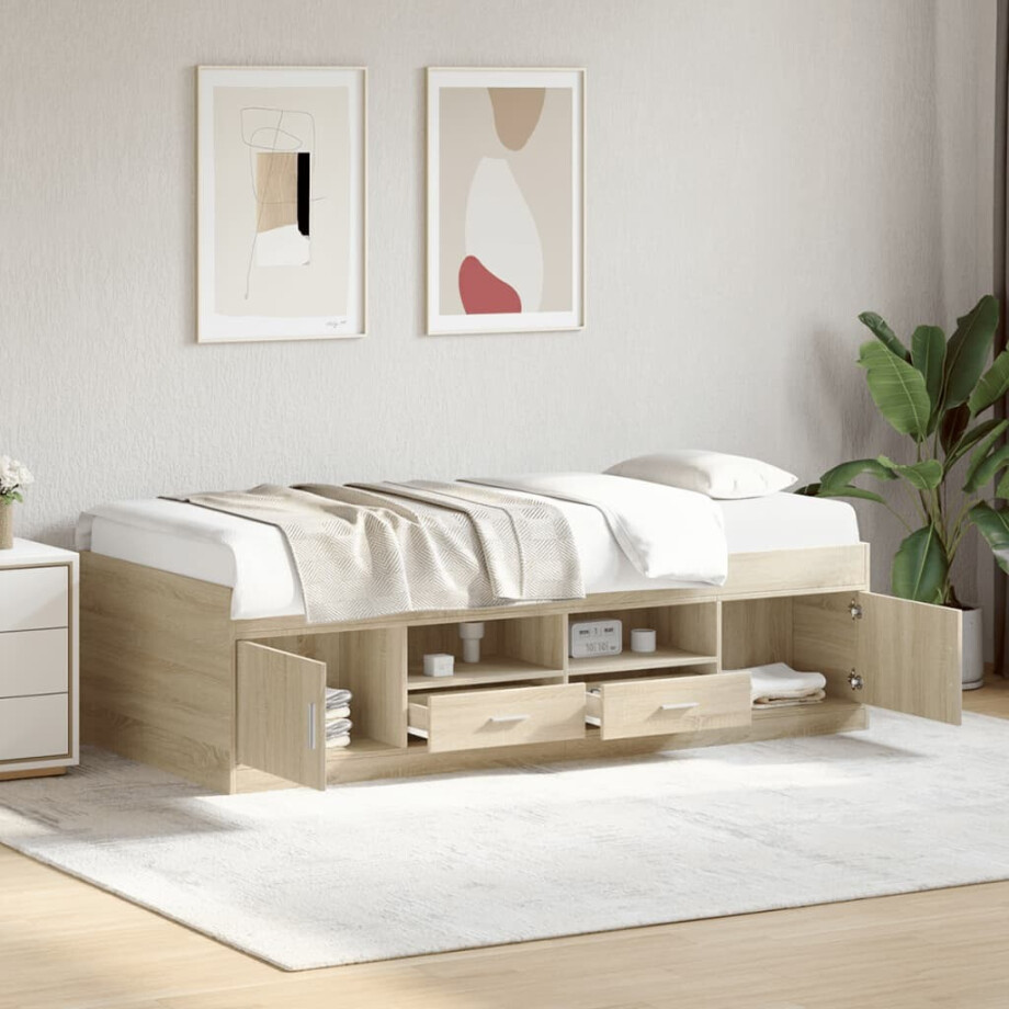vidaXL Slaapbank met lades zonder matras 75x190 cm sonoma eikenkleurig afbeelding 1