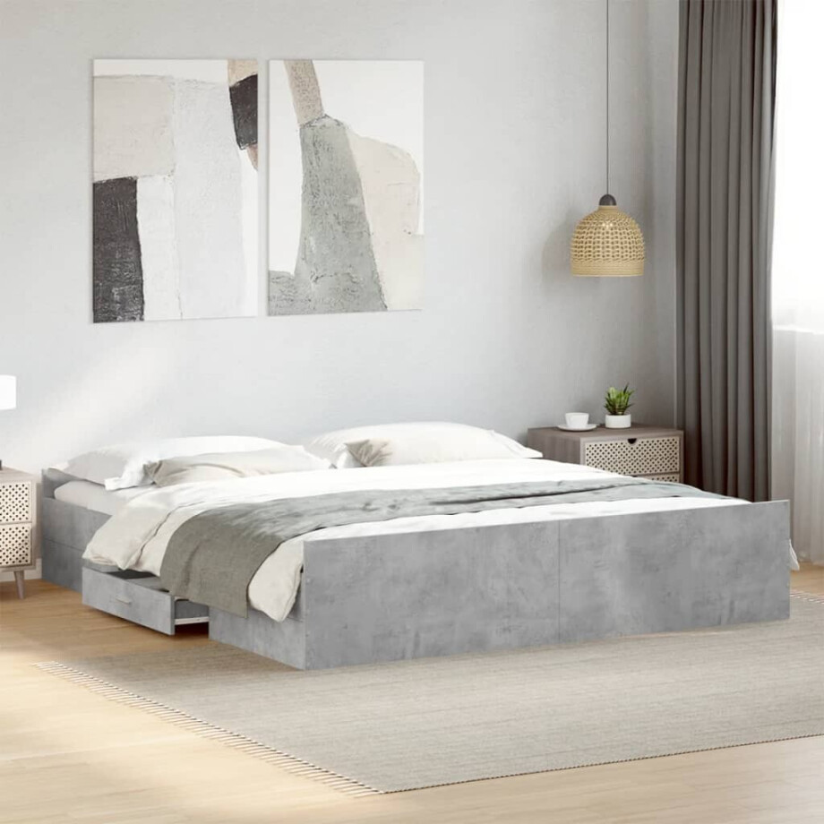 vidaXL Bedframe met lades bewerkt hout betongrijs 200x200 cm vidaXL Bedframe met lades bewerkt hout betongrijs 200x200 cm afbeelding 1