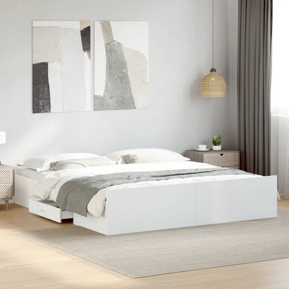 vidaXL Bedframe met lades bewerkt hout wit 180x200 cm vidaXL Bedframe met lades bewerkt hout wit 180x200 cm afbeelding 1