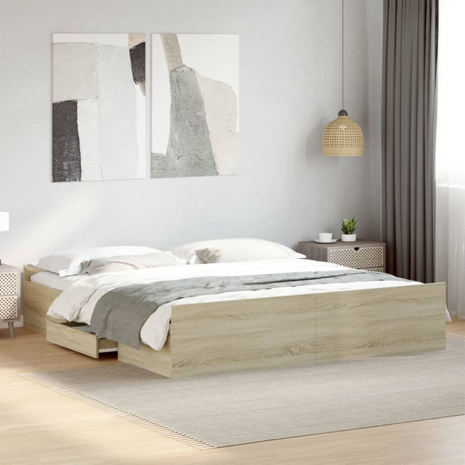 vidaXL Bedframe met lades bewerkt hout sonoma eikenkleurig 180x200 cm afbeelding 1