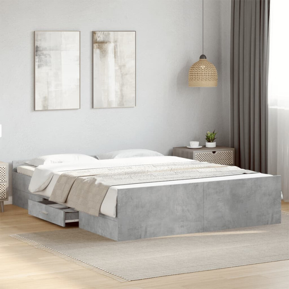 vidaXL Bedframe met lades bewerkt hout betongrijs 160x200 cm vidaXL Bedframe met lades bewerkt hout betongrijs 160x200 cm afbeelding 1
