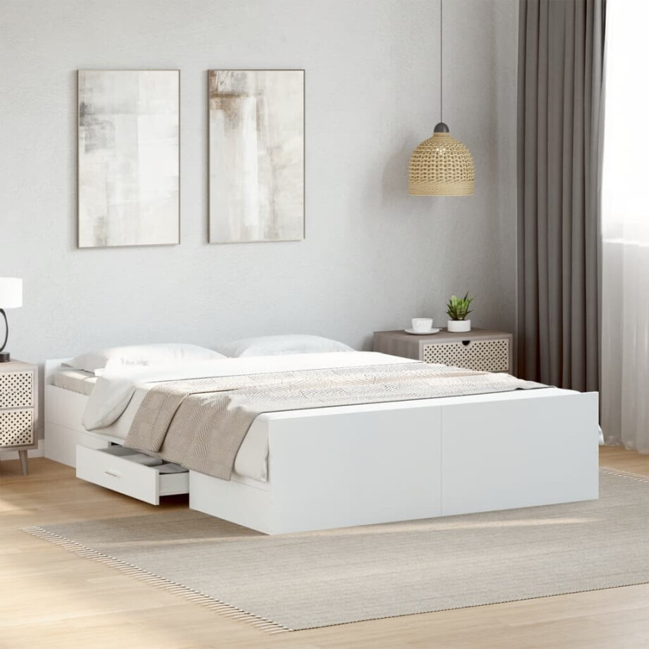 vidaXL Bedframe met lades bewerkt hout wit 120x200 cm afbeelding 1