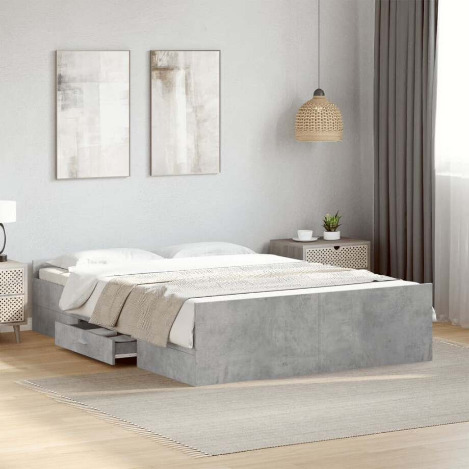 vidaXL Bedframe met lades bewerkt hout betongrijs 120x200 cm afbeelding 1
