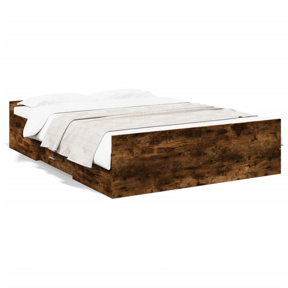 vidaXL Bedframe met lades bewerkt hout gerookt eikenkleurig 120x200 cm afbeelding 1