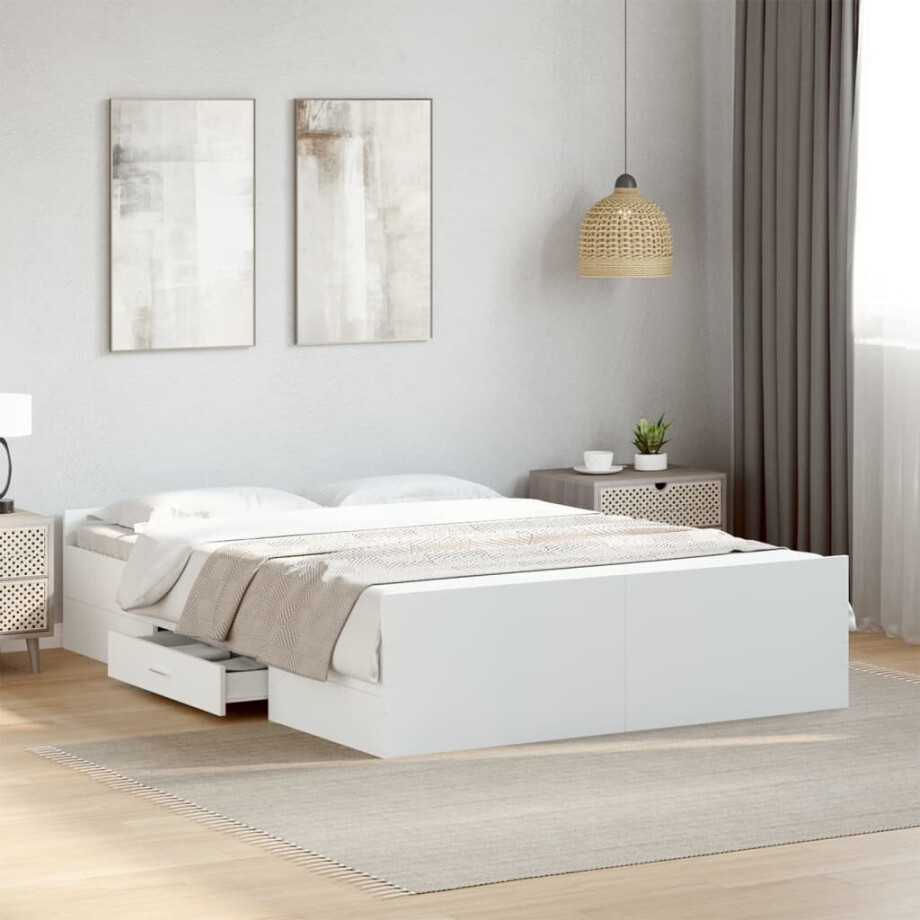 vidaXL Bedframe met lades bewerkt hout wit 140x190 cm afbeelding 1
